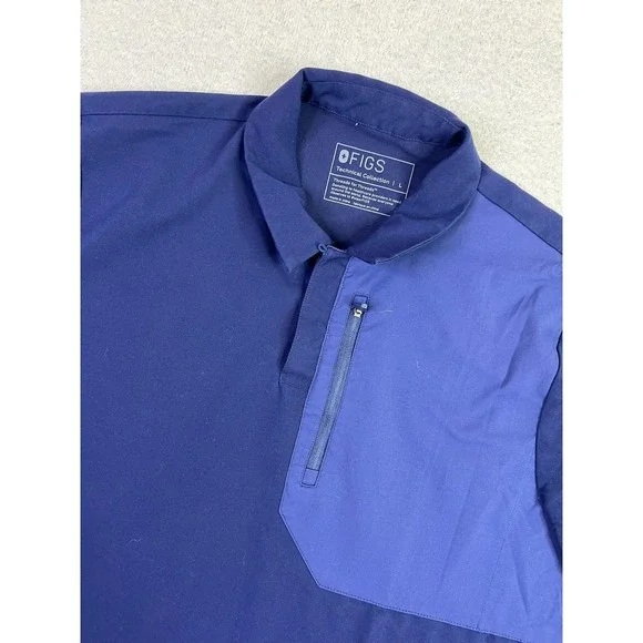 FIGS Polo Shirt Mens Large Blue Technical Collection Scrub Zip Pocket M21SW1005 - Picture 3 of 10
